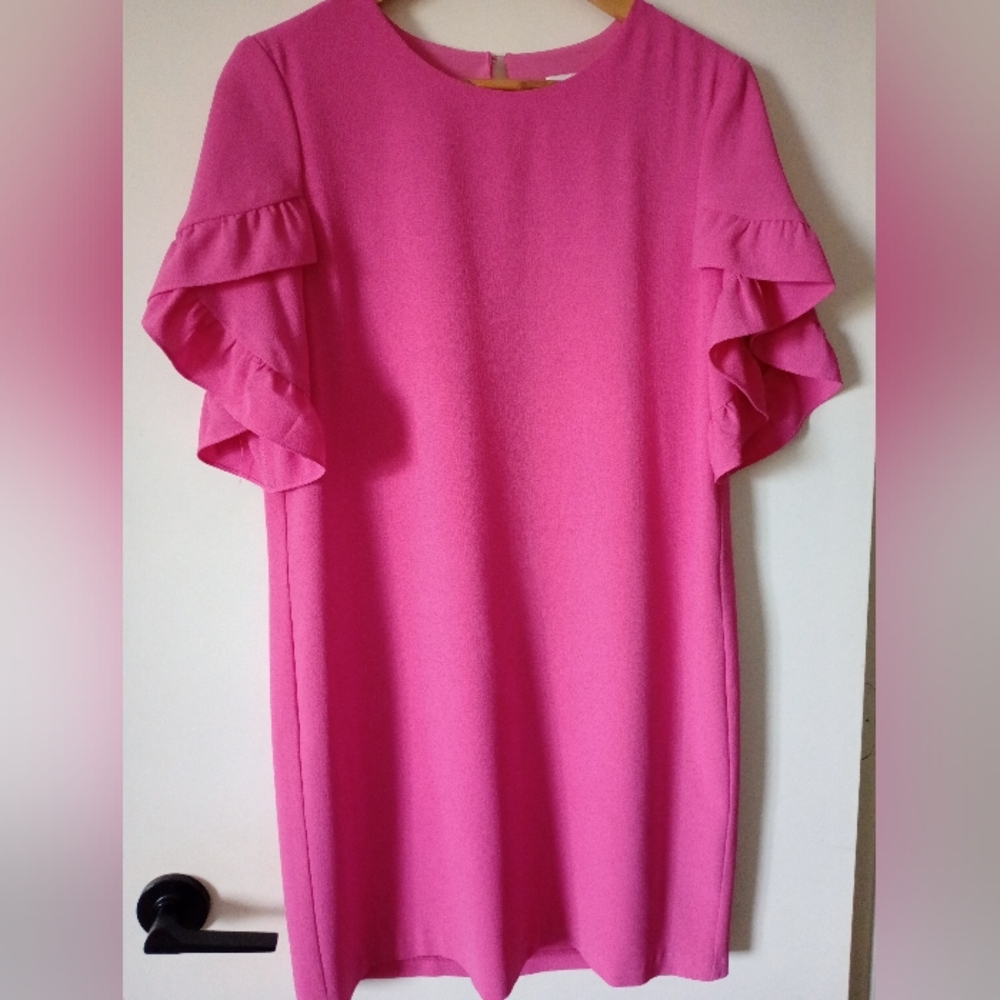 Elegant Pink Ruffle Sleeve Dress Size Medium